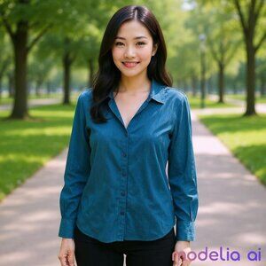 Lane Bryant Blouse Button Down Women's Size 28 Green Pinstripe Stretch Pleats